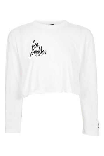 Topshop Graffiti Long Sleeve Crop Top