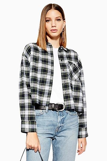 Topshop Petite Cropped Check Shirt