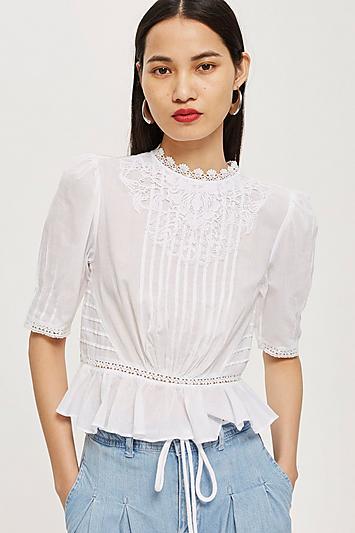 Topshop Lace Puff Sleeve Top