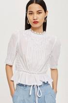 Topshop Lace Puff Sleeve Top