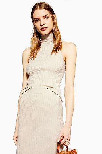 Topshop Sleeveless Ribbed Funnel Neck Tank Top