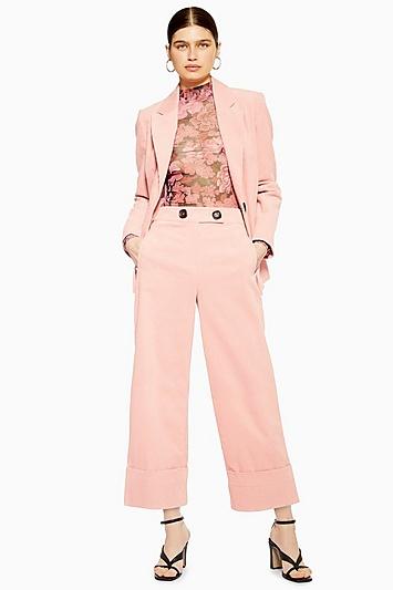 Topshop Pink Crop Wide Leg Trousers