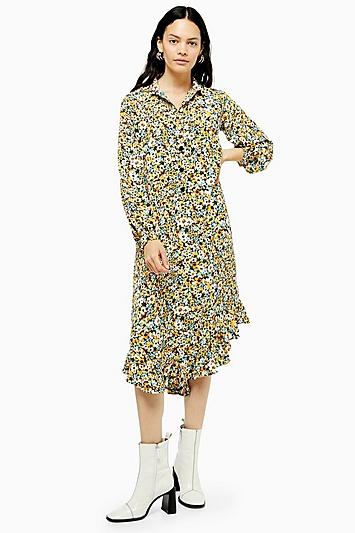 Topshop Floral Frill Hem Shirt Dress