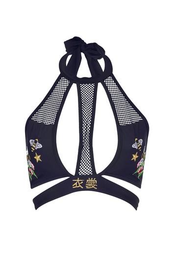 Topshop *black Bee Choker Bikini Top By Jaded London