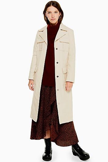 Topshop Cream Pu Utility Trench Coat