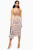 Topshop Velvet Ruched Midi Skirt