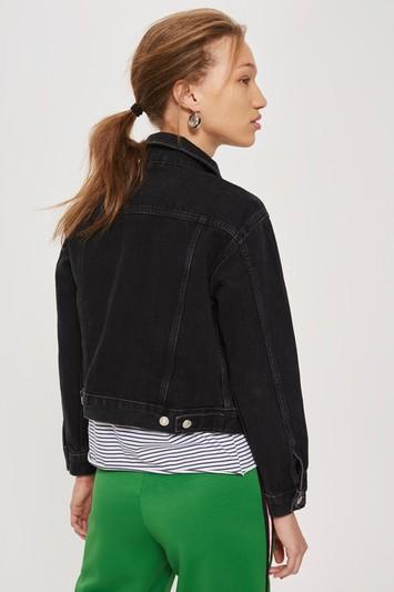Topshop Washed Black Fitted Denim Jacket