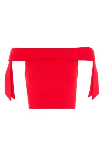 Topshop *tie Shoulder Bardot Crop By Nobody's Child