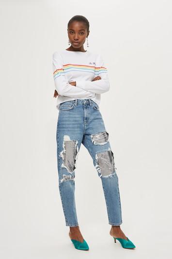 Topshop Petite Chain Mail Mom Jeans