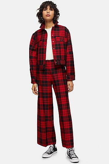 *red Check Cropped Trousers By Topshop Boutique