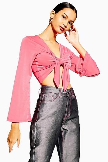 Topshop Petite Knot Front Slinky Top