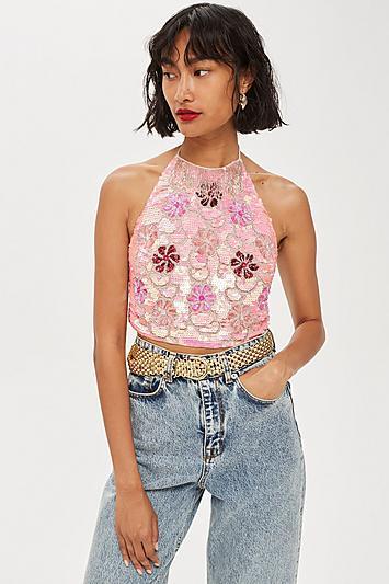 Topshop Floral Halter Neck Cami Top