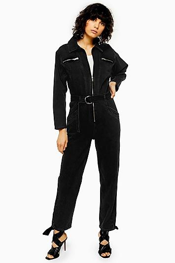Topshop Idol Black Denim Boiler Suit