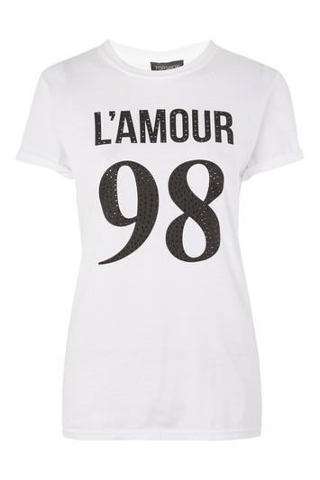 Topshop Petite L'amour 98 Studded T-shirt