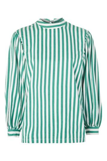 Topshop Balloon Sleeve Stripe Top