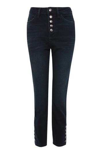 Topshop Moto Indigo Button Front Straight Leg Jeans
