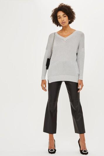 Topshop Metal Yarn V-neck Sweater