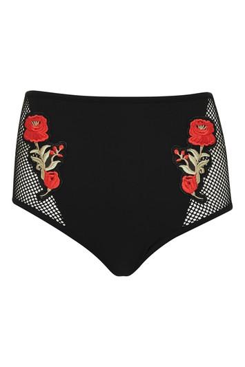 Topshop *black Embroidered Bikini Bottoms By Jaded London