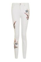 Topshop Moto White Floral Embroidered Jamie Jeans