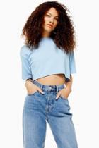 Topshop Petite Blue Washed Crop T-shirt