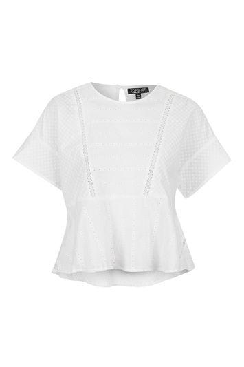 Topshop Mix Broderie Peplum Top