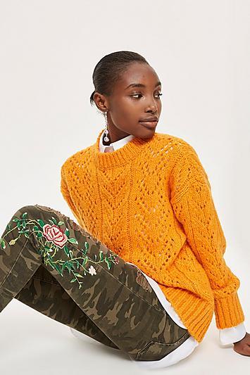Topshop Camouflage Embroidered Mom Jeans
