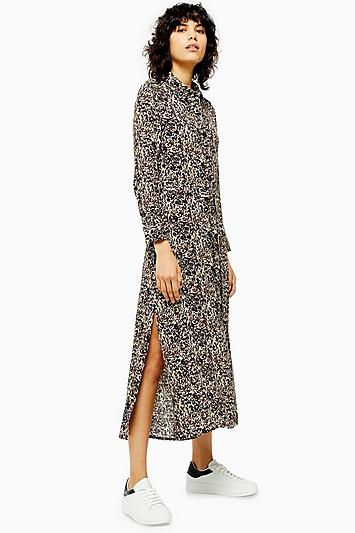 Topshop Floral Open Back Shirt Dress