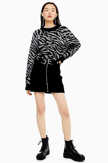 Topshop Black Corduroy Double Buckle Skirt