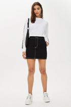 Topshop Black Neon Stitch Denim Skirt