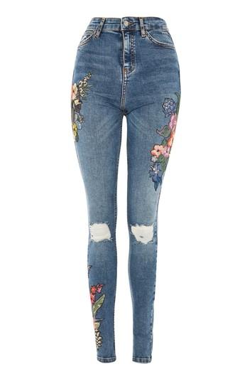 Topshop Tall Toucan Embroidery Jeans