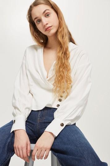 Topshop Button Wrap Blouse