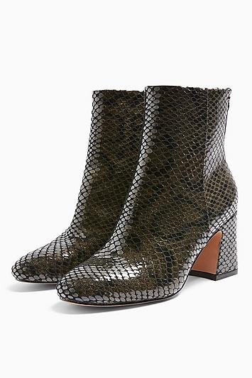 Topshop *wide Fit Belize Khaki Smart Snake Boots