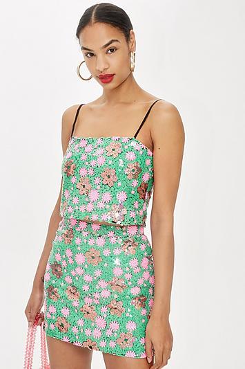 Topshop Petite Flower Sequin Cami Top