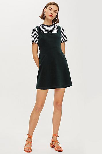 Topshop Cord Open Back Pinafore Dress