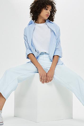 Topshop Pale Blue Cropped Wide Leg Jeans