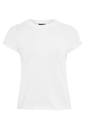 Topshop Petite White Roll Back Sleeve T-shirt