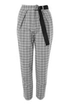 Topshop Petite Check Belted Peg Trousers