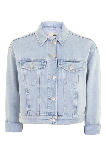 Topshop Moto Fitted Western Bleach Wash Denim Jacket