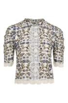 Topshop Print Lace Puff Sleeve Top