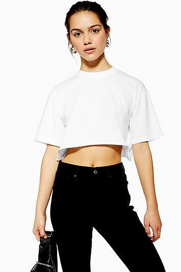 Topshop Petite White Washed Crop T-shirt