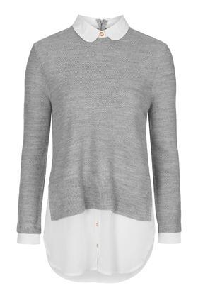Topshop Petite Round Collar Hybrid Jumper