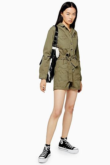 Topshop Tall Long Sleeved Denim Playsuit