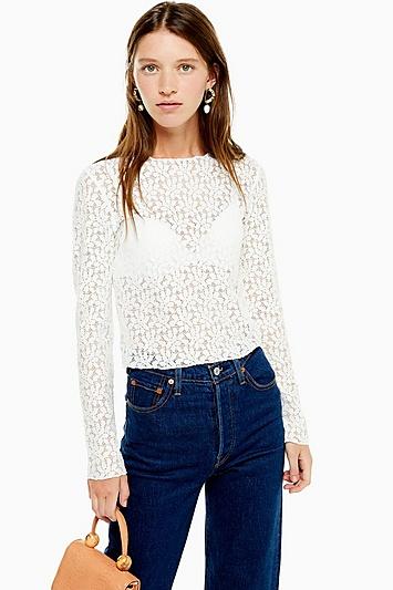 Topshop Tall Lettuce Lace Hem T-shirt