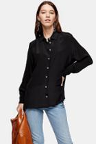 Topshop Black Oversized Silk Shirt