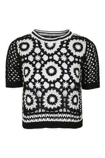 Topshop Petite Monochromatic Open Crochet Tee
