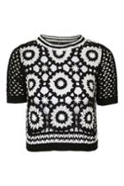 Topshop Petite Monochromatic Open Crochet Tee