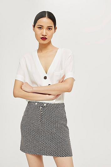 Topshop Geometric Popper Tab Mini Skirt