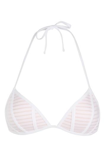 Topshop Sheer Stripe Moulded Triangle Bikini Top