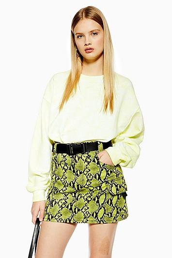 Topshop Snake Clip Buckle Denim Skirt
