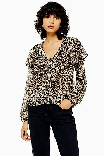 Topshop Tall Leopard Heart Print Blouse